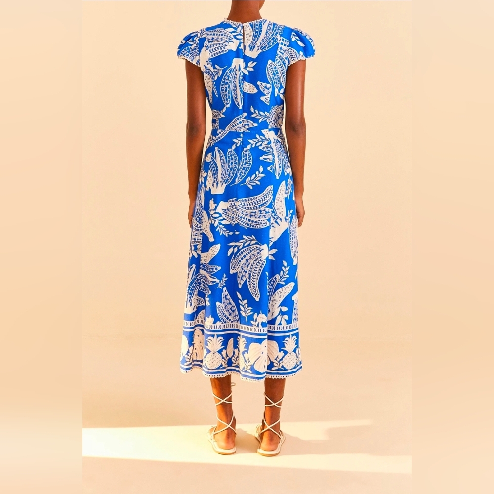 FARM RIO BLUE LACE BANANA MIDI DRESS SIZE L - Picture 3 of 4